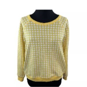 Draper James Plaid Crew Pullover. Yellow and White Gingham